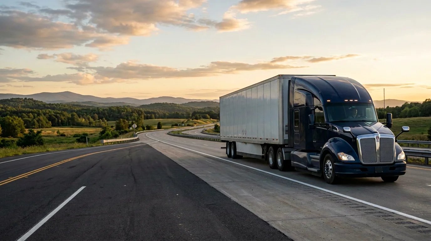 Modern semi-truck traveling on an American interstate highway