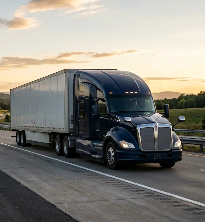 Semi-truck carrying freight along the open road
